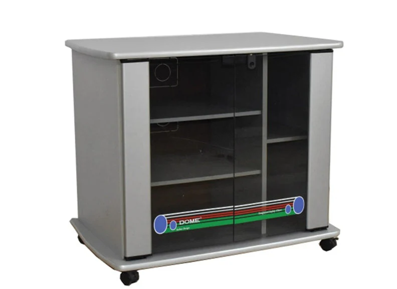 S32M-SV Silver Glass TV Stand with Lockable Castor Wheels