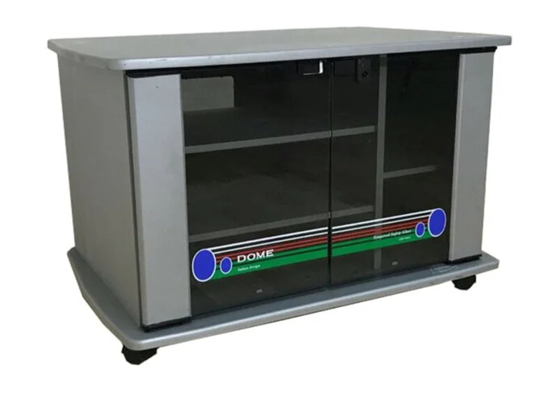 S36M Silver Glass TV Stand with Lockable Castor Wheels