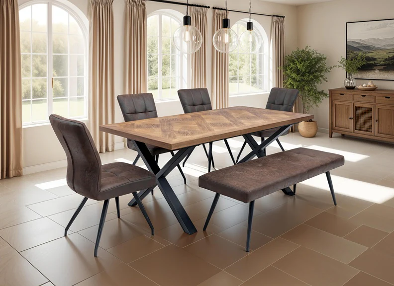 Sabena Fabric Bench – Ebony Upholstered with Black Metal Legs - Image 2