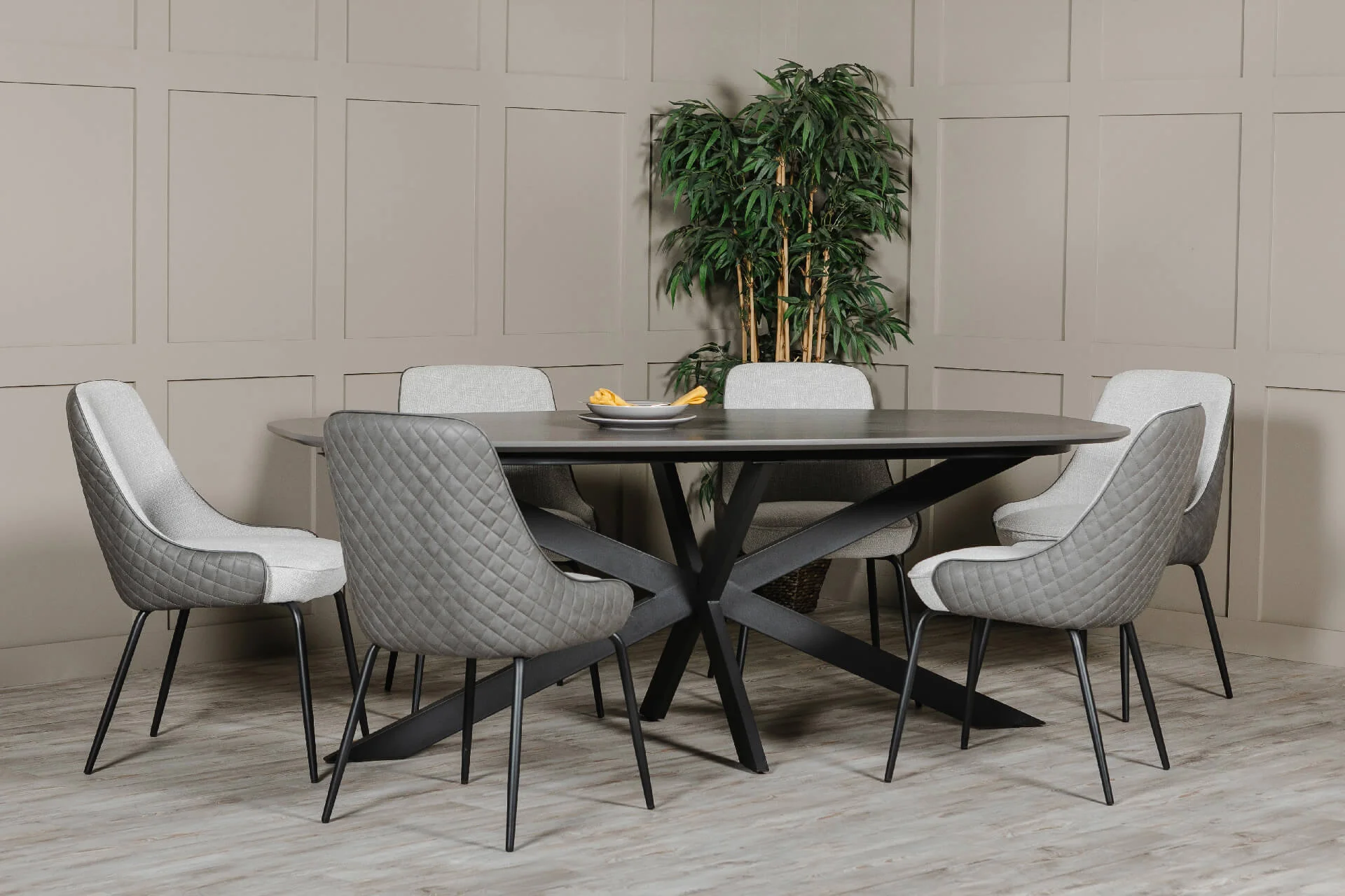 Sadia 160cm Oval Dining Table – Smoke Melamine Top with Metal Base - Image 3