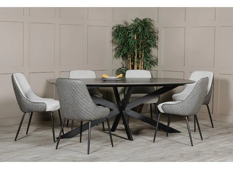 Sadia Oval Dining Table – Smoke Finish 1600mm with Metal Legs