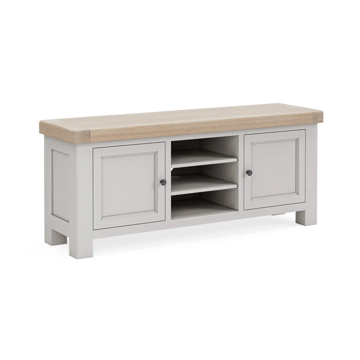Salcombe TV Unit – Painted Finish with Natural Oak Top 140cm
