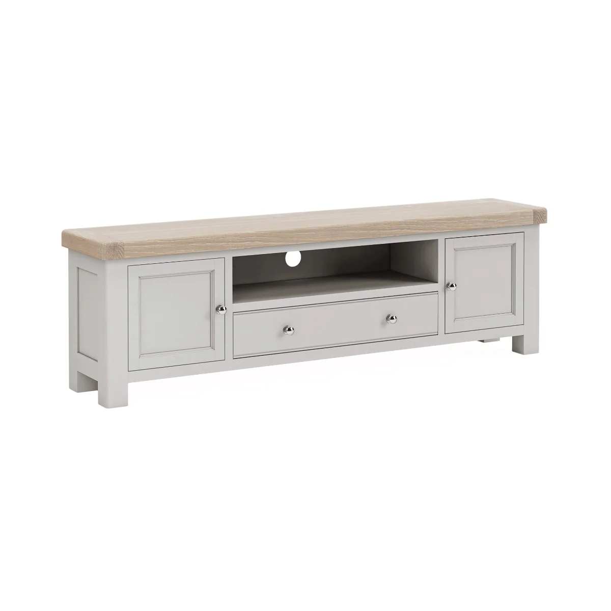 Salcombe TV Unit 190cm – Painted Finish with Natural Oak Top
