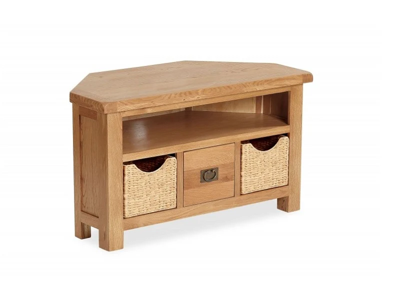 Salisbury Oak Corner TV Unit With Baskets