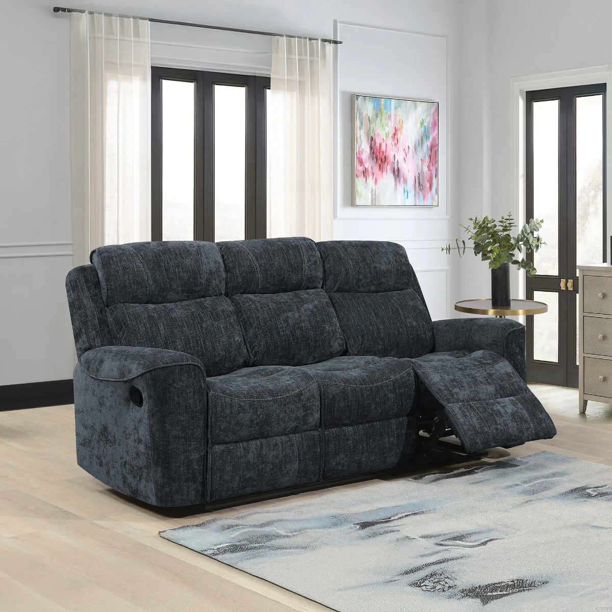 Sandhurst 3 Seater Recliner – Dark Grey Fabric with Pocket Sprung Seat