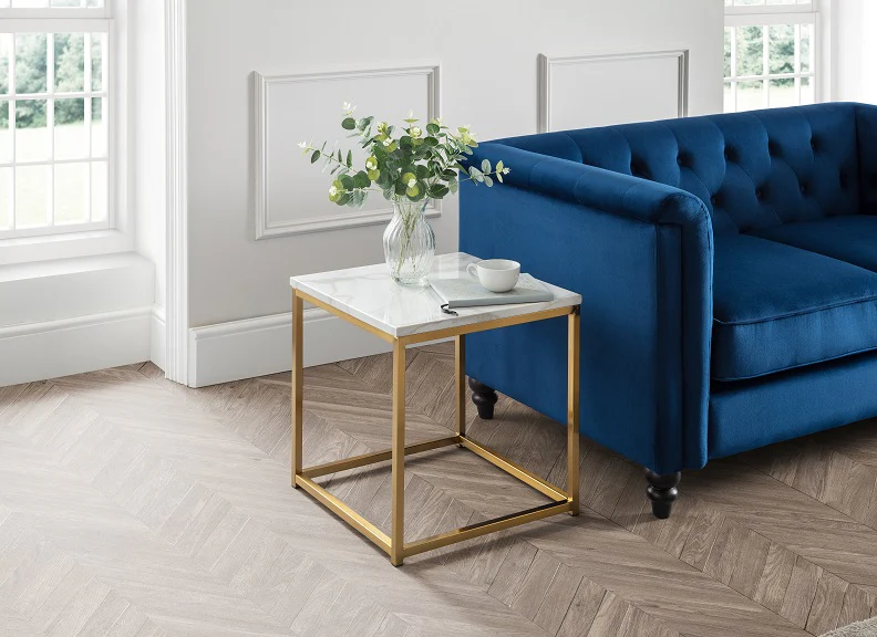 Scala Lamp Table – Marble Effect Top with Gold Frame