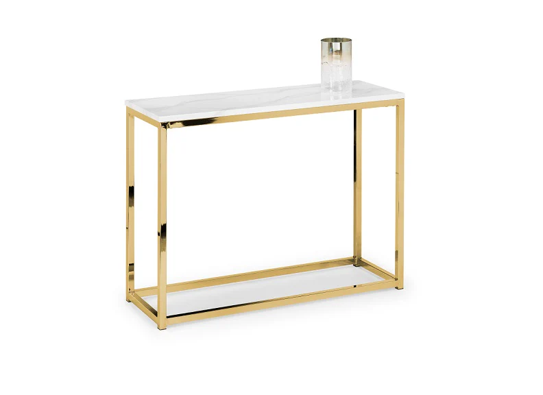 Scala Console Table – White Marble Effect Top with Gold Frame - Image 2
