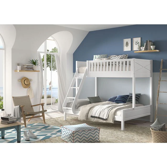 SCOTT Family Bed 140 x 200 cm + 90 x 200 cm – White Lacquer with Storage Options