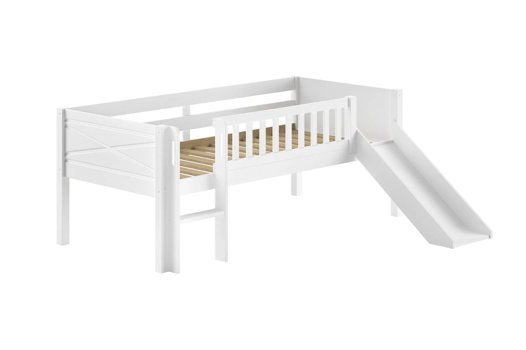 SCOTT Mid Sleeper Bed with Slide 90 x 200 cm – White Solid Pine for Fun Space-Saving - Image 2