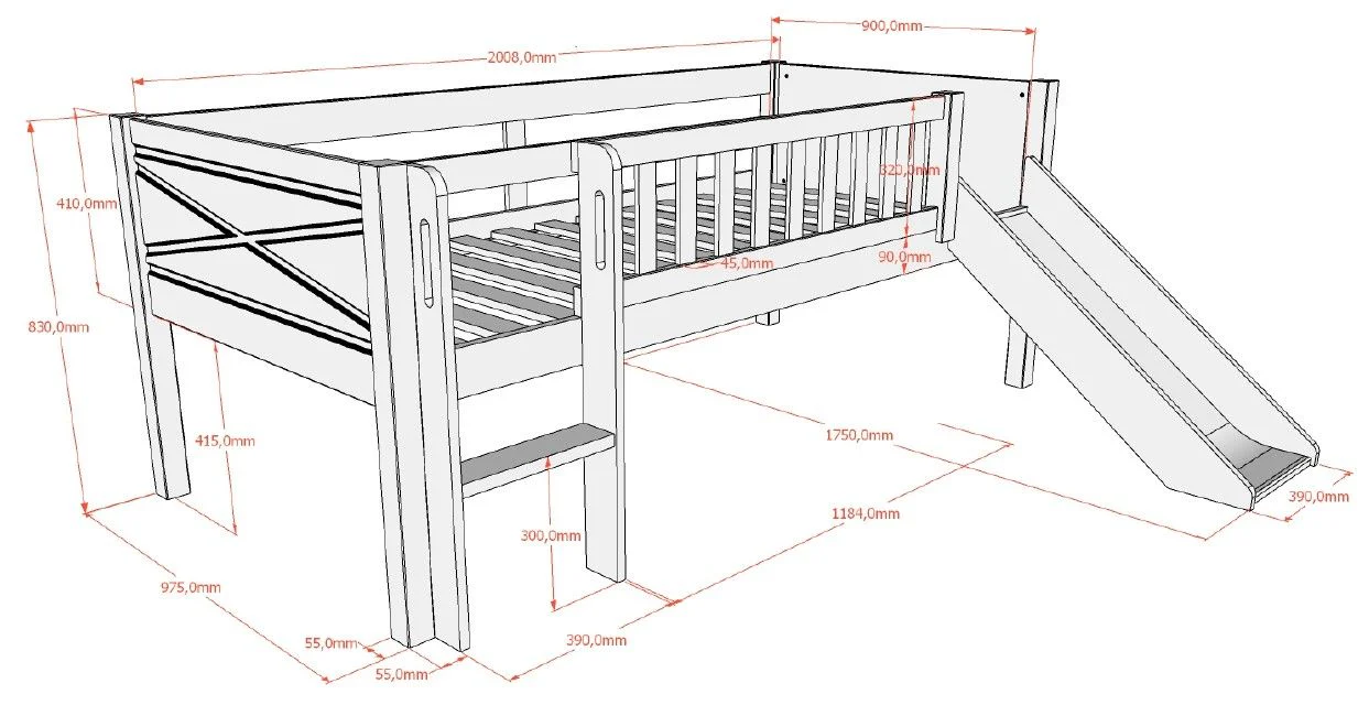 SCOTT Mid Sleeper Bed with Slide 90 x 200 cm – White Solid Pine for Fun Space-Saving - Image 3
