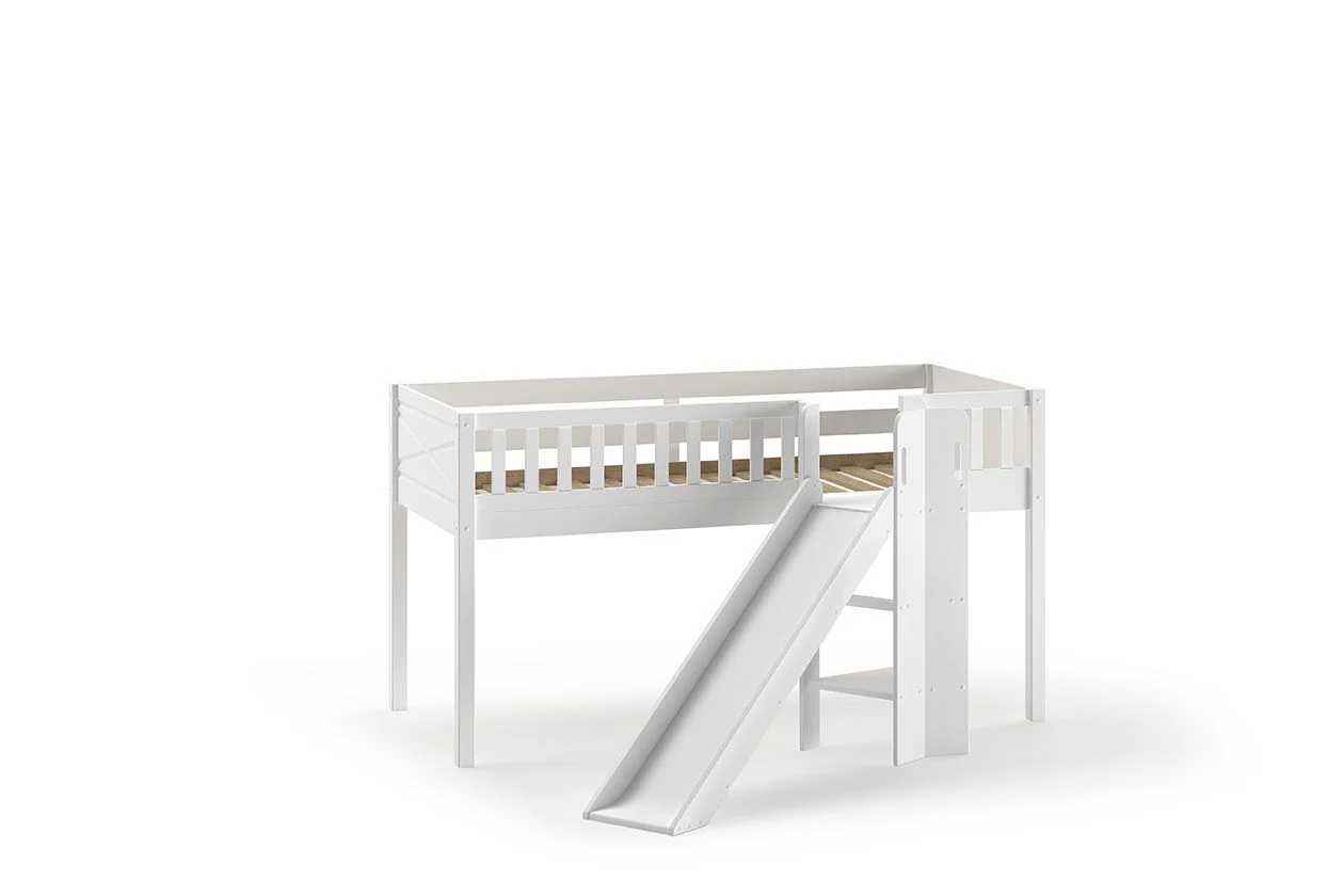 SCOTT Mid Sleeper Bed with Slide H115 cm 90 x 200 cm – White Solid Pine with Storage Space - Image 3