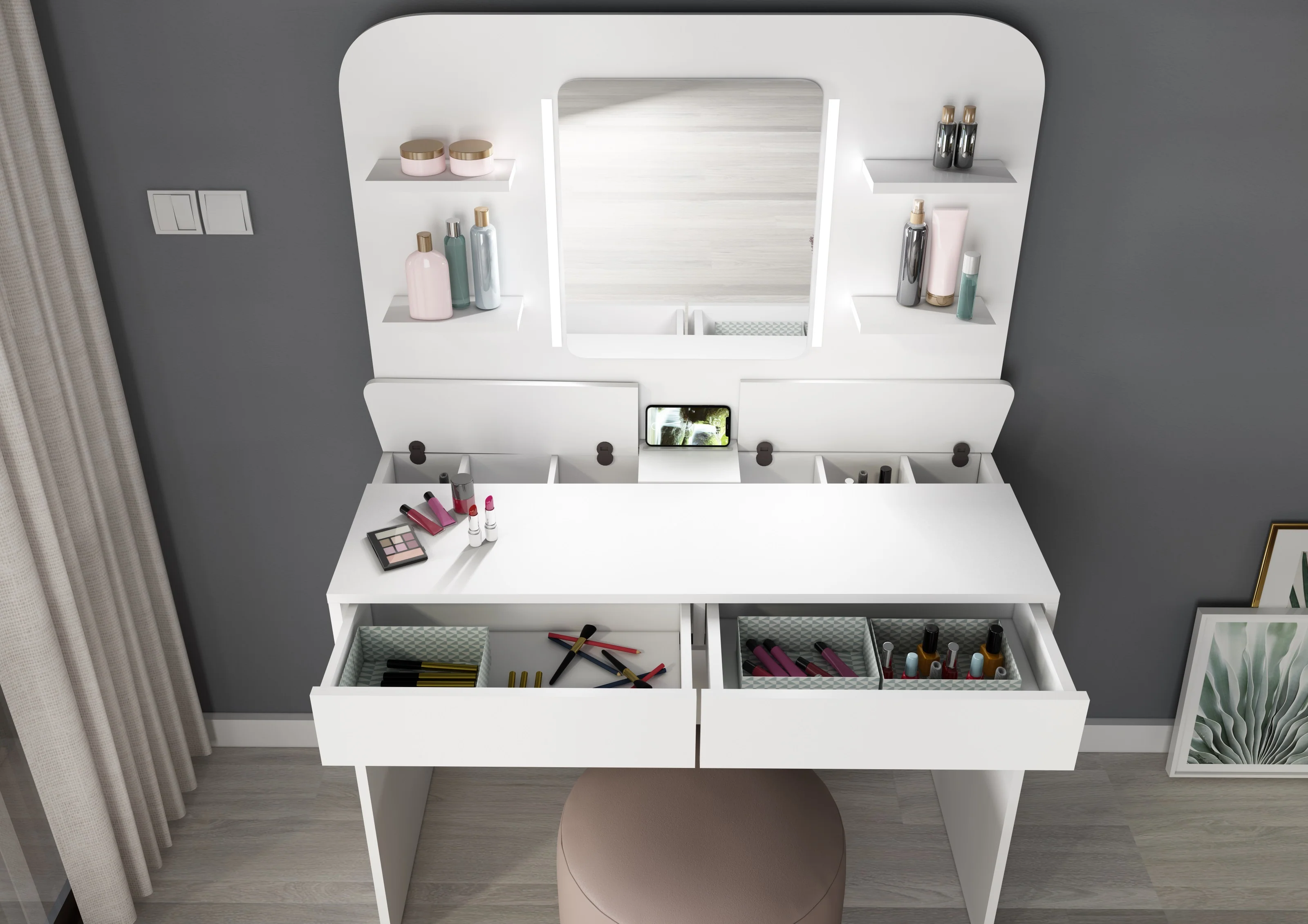 Secret Vanity Dressing Table – White with Dimmable Lights *EXPRESS DELIVERY* - Image 2