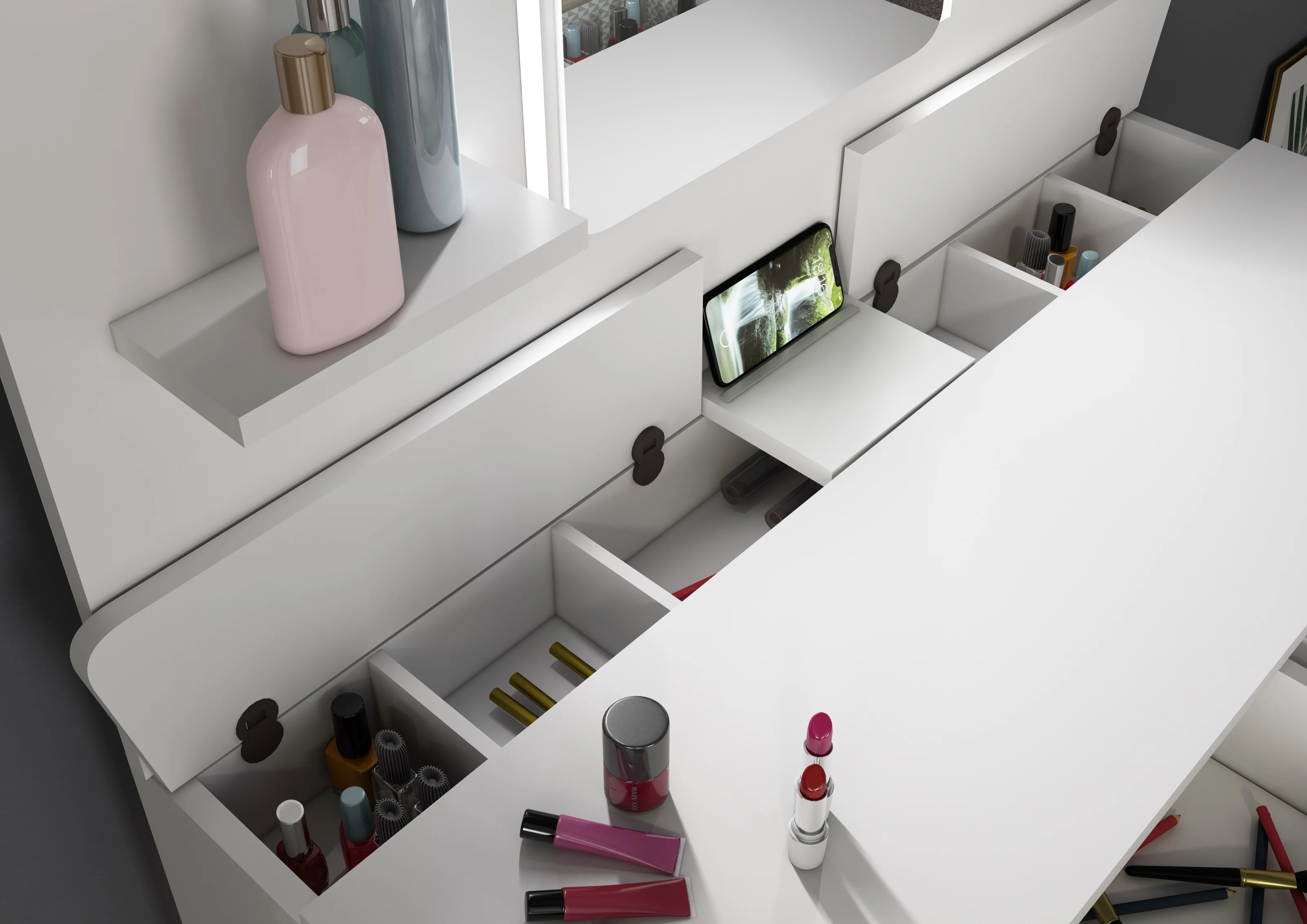 Secret Vanity Dressing Table – White with Dimmable Lights *EXPRESS DELIVERY* - Image 3