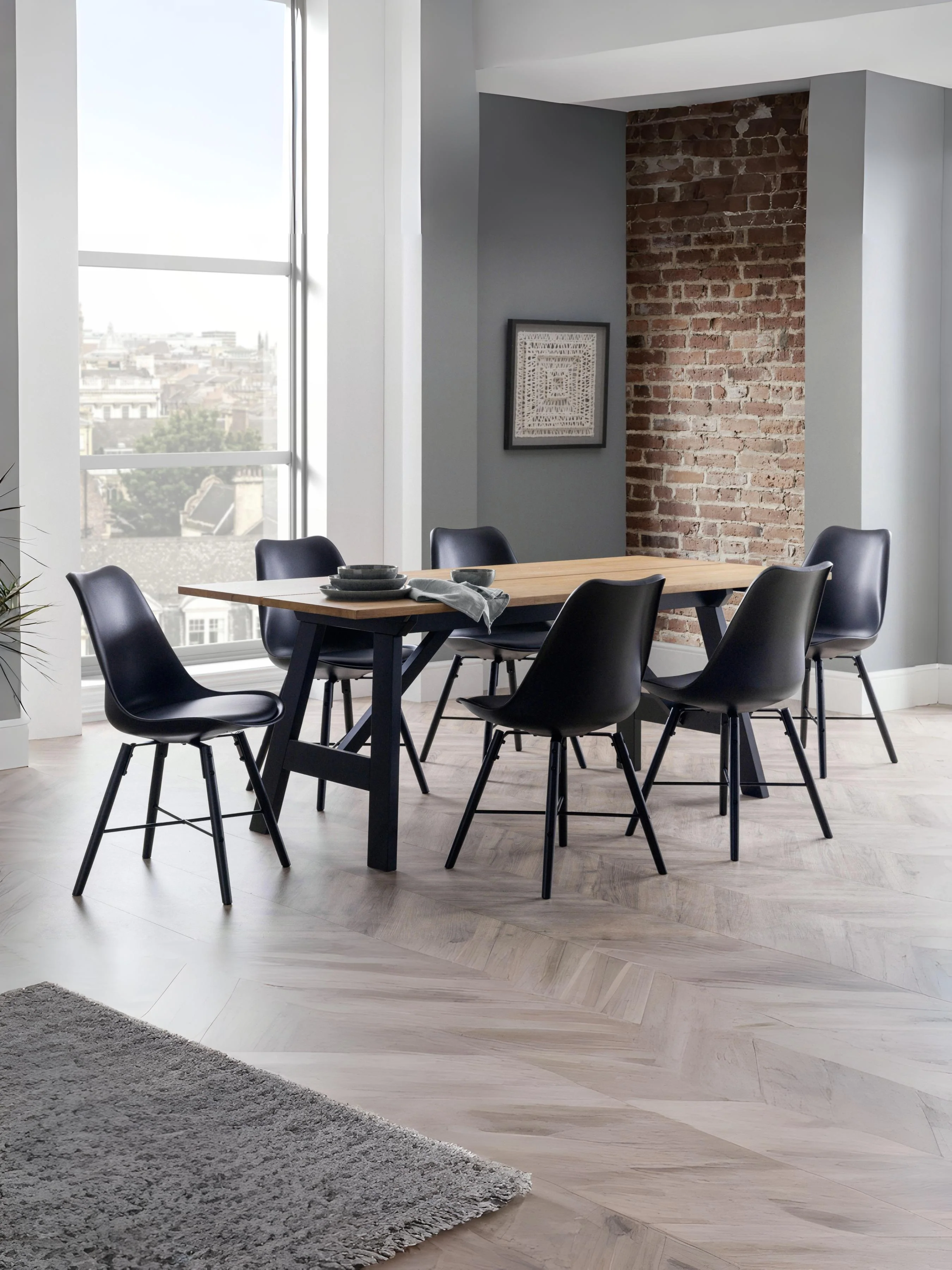 Set Of 2 Kari Dining Chairs - Black Seat & Black Legs - Image 2