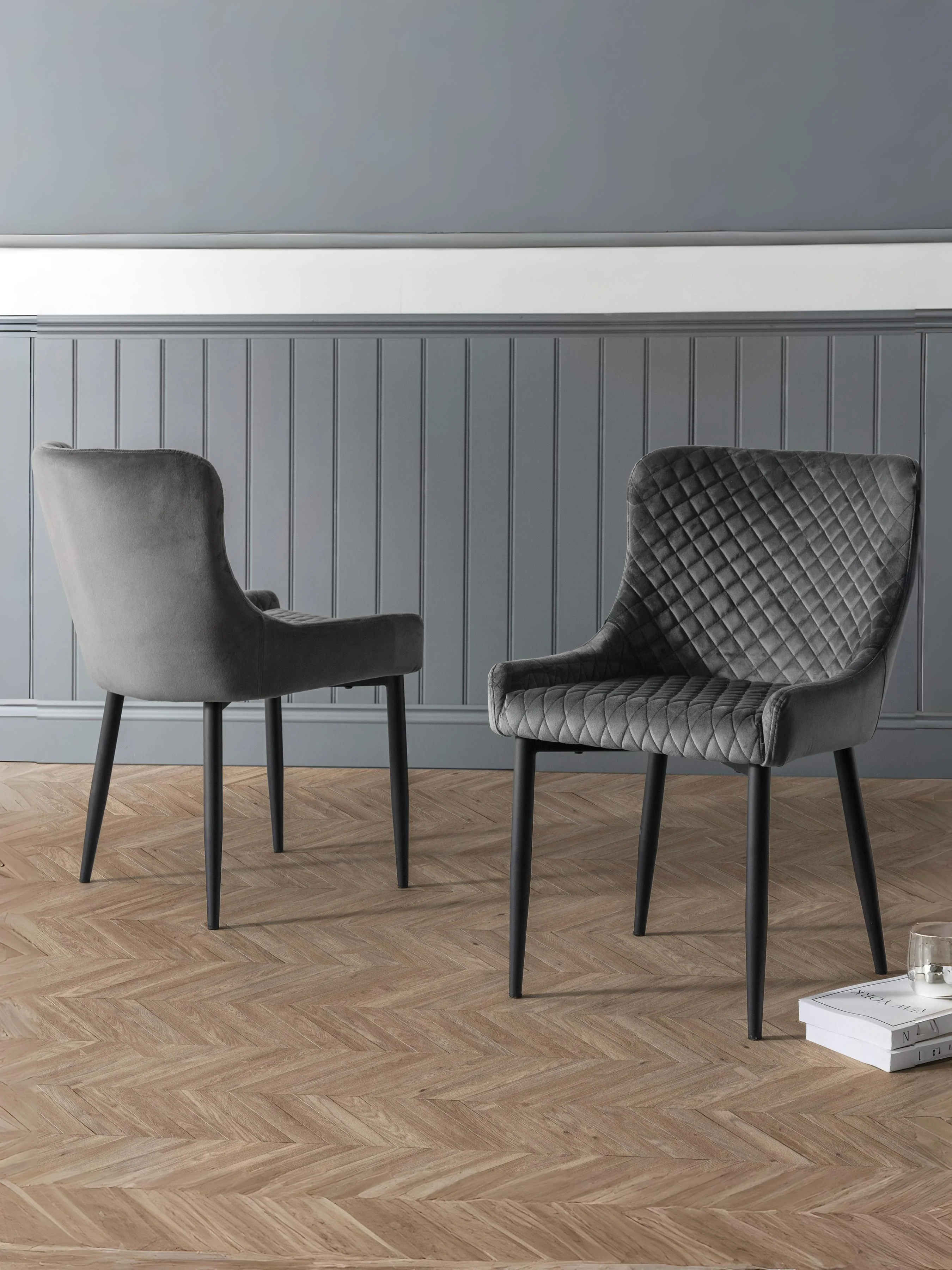 Set Of 2 Luxe Velvet Dining Chairs - Grey - Image 2