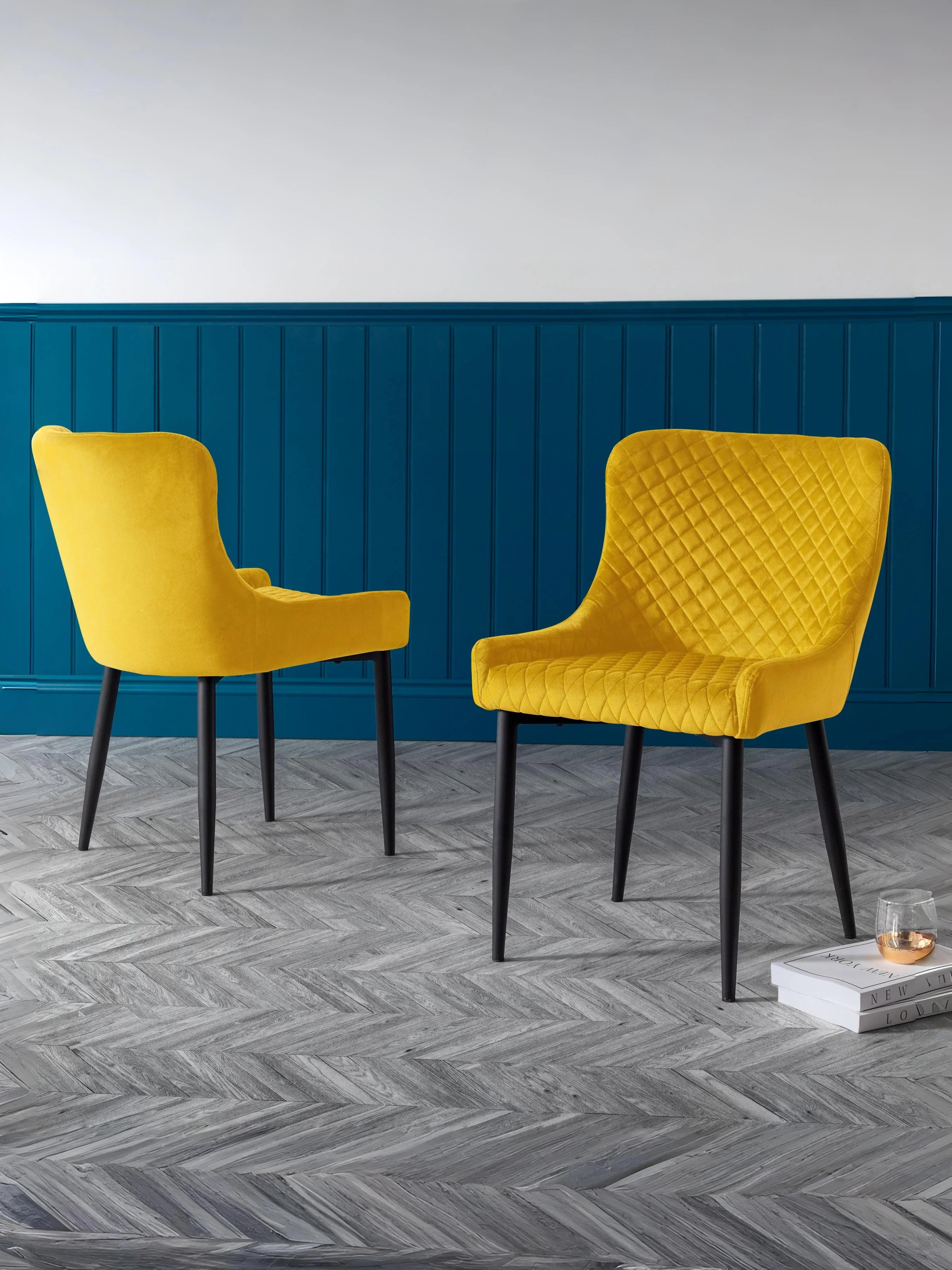 Set Of 2 Luxe Velvet Dining Chairs - Mustard - Image 2