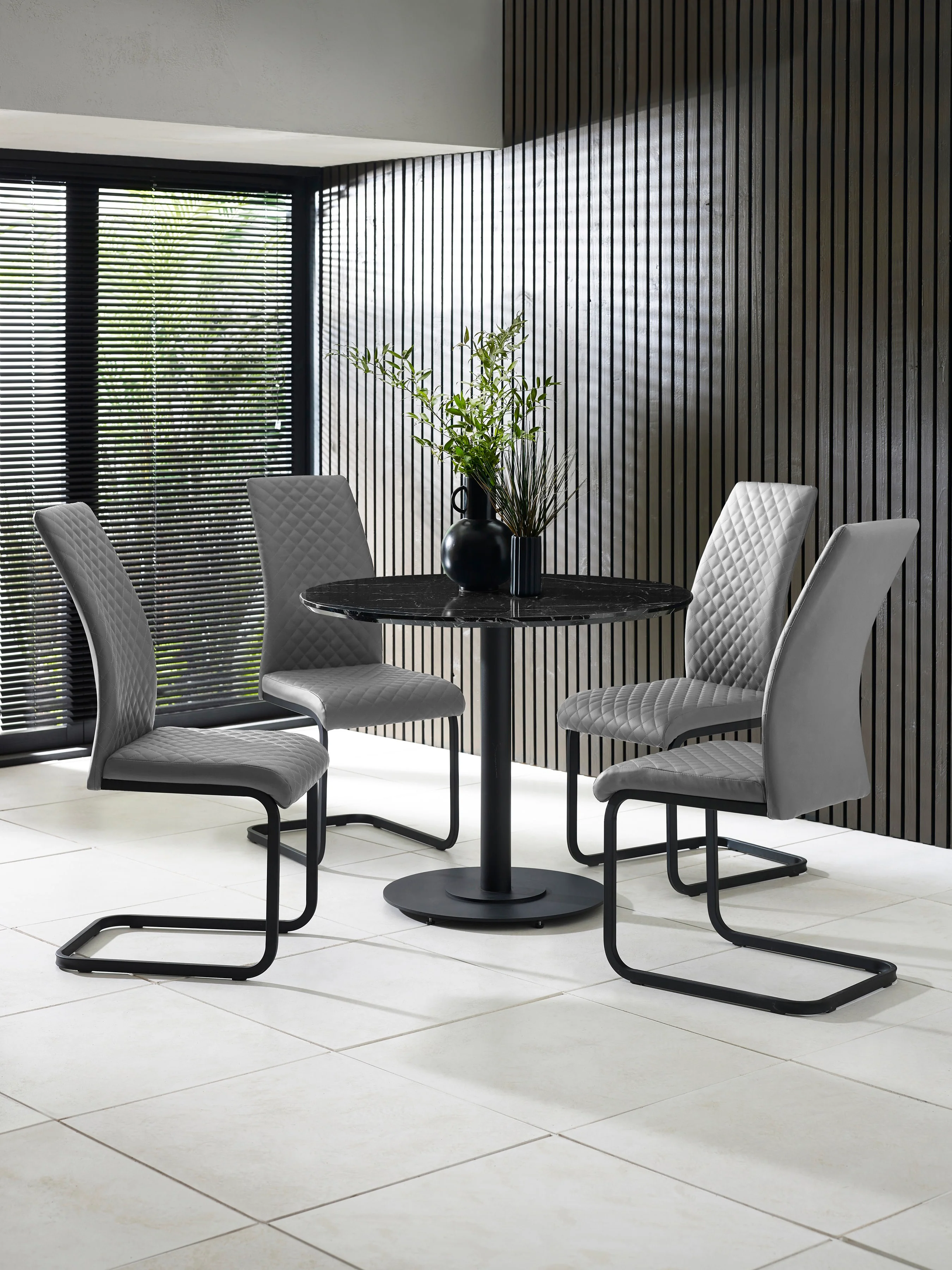 Set of 4 Xavier Grey Upholstered Cantilever Dining Chairs - Image 2