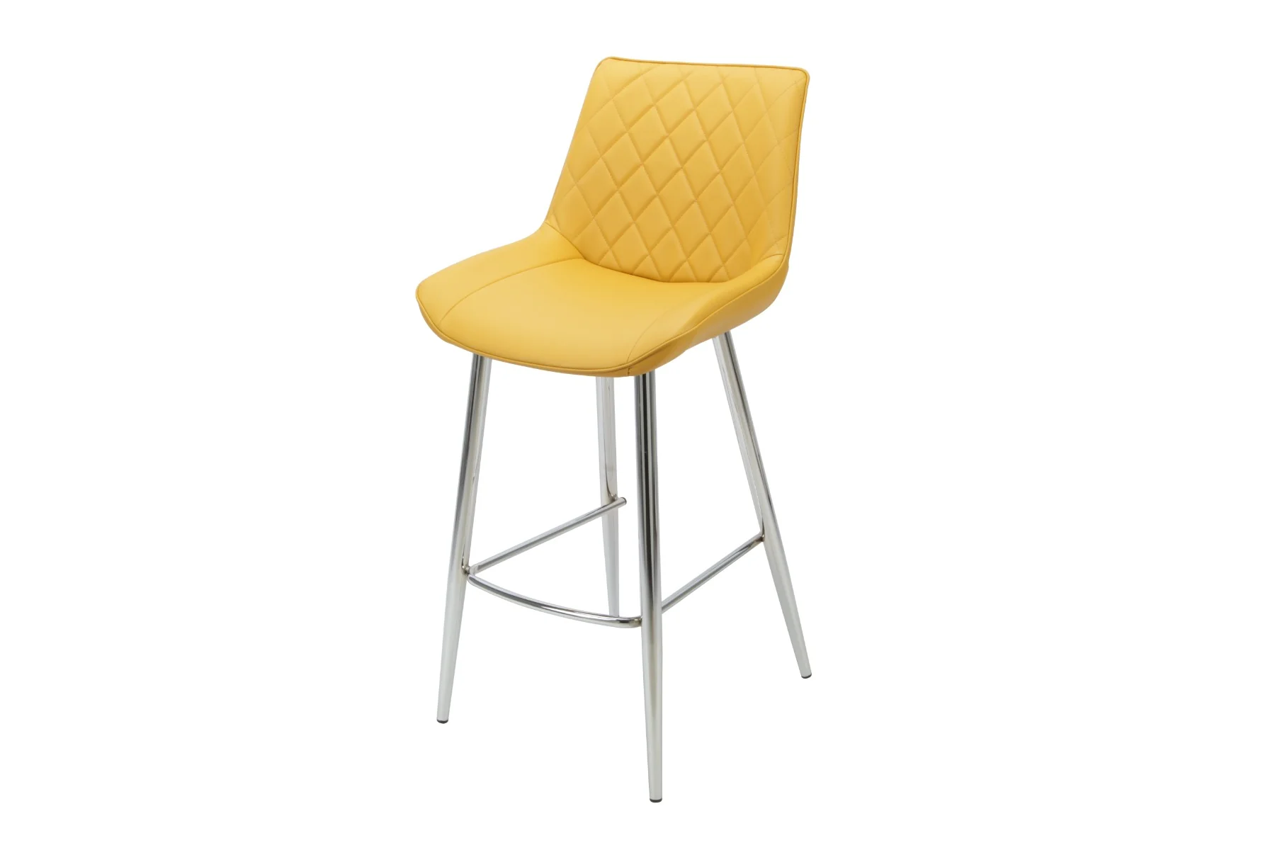 Silvia Bar Stool Yellow – Chrome Legs with Diamond-Stitched Backrest - Image 2
