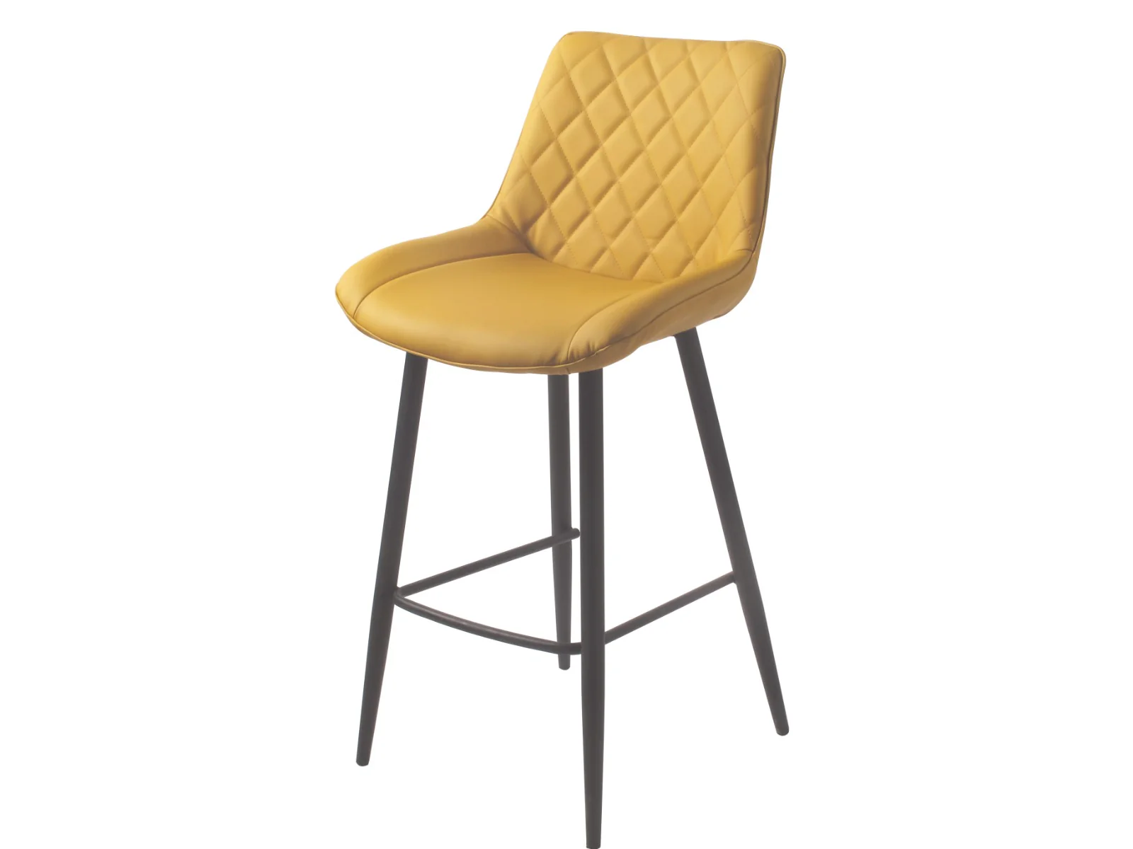 Silvia Bar Stool – Yellow PU with Diamond-Stitched Backrest 720mm - Image 2