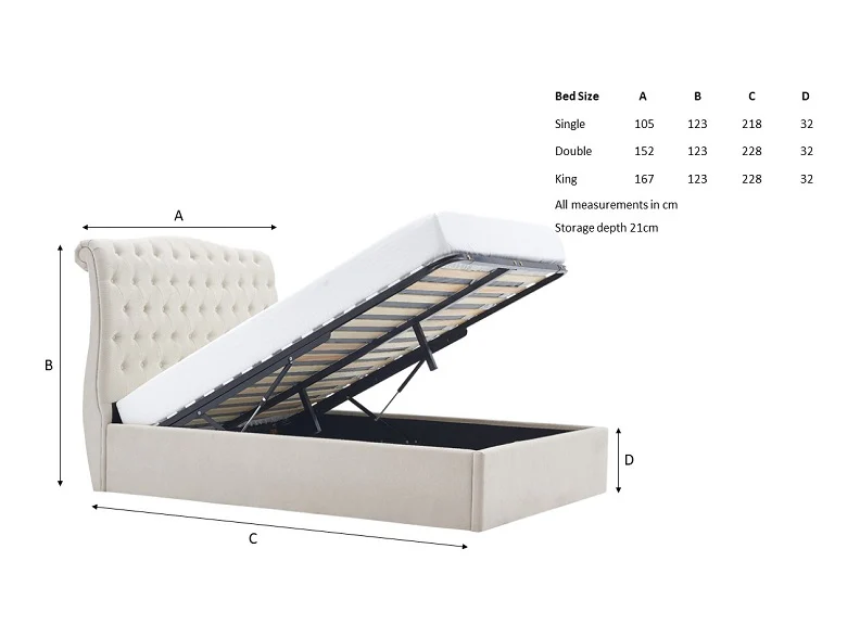 Simcoe Fabric Storage Bed – Upholstered with Ottoman Storage - Image 5