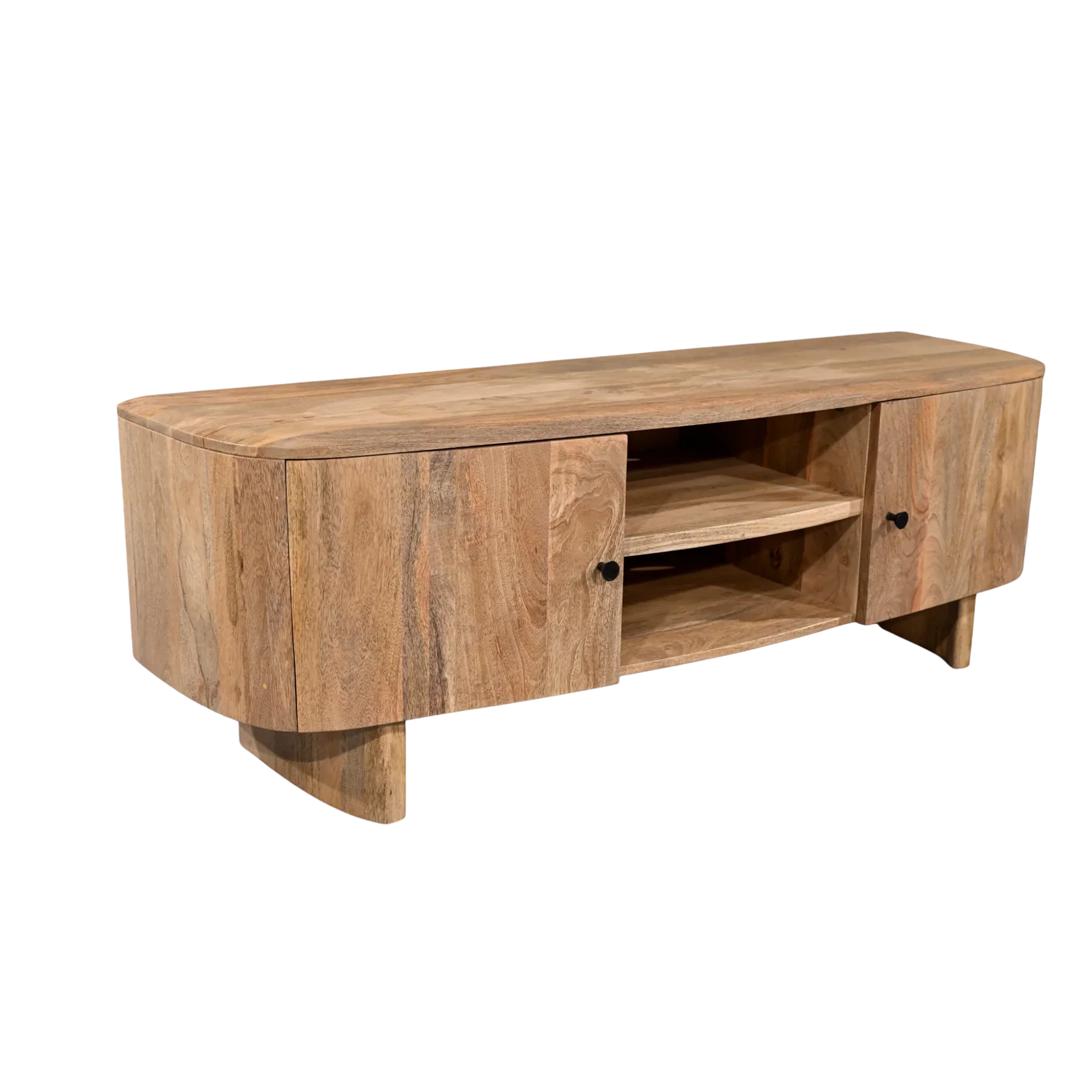 Sindhu 2 Door TV Unit – Solid Mango Wood Natural Finish - Image 3