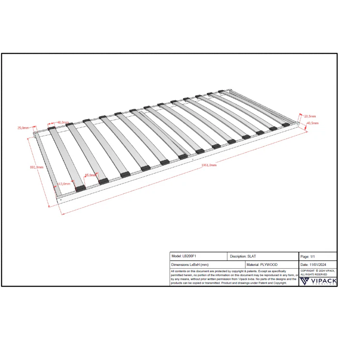 SLATTED BED BASE FRAME 90 x 200 CM – Durable Plywood with 13 Slats - Image 2