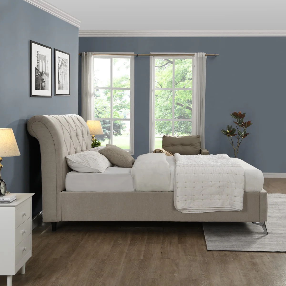 Sligo Gas Lift Storage Bed – Soft Beige Velvet with Spacious Ottoman Storage - Image 3