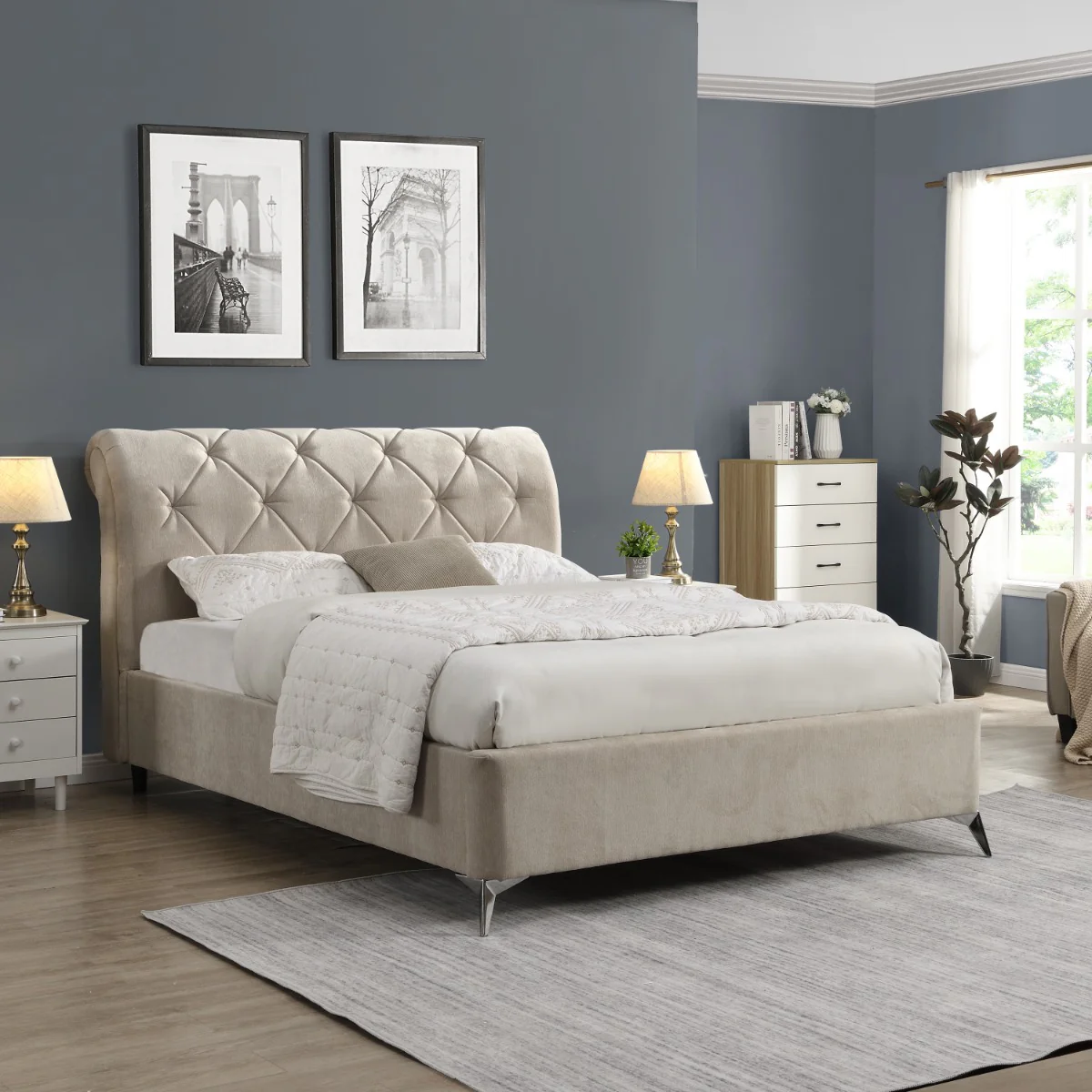 Sligo Gas Lift Storage Bed – Soft Beige Velvet with Spacious Ottoman Storage - Image 4