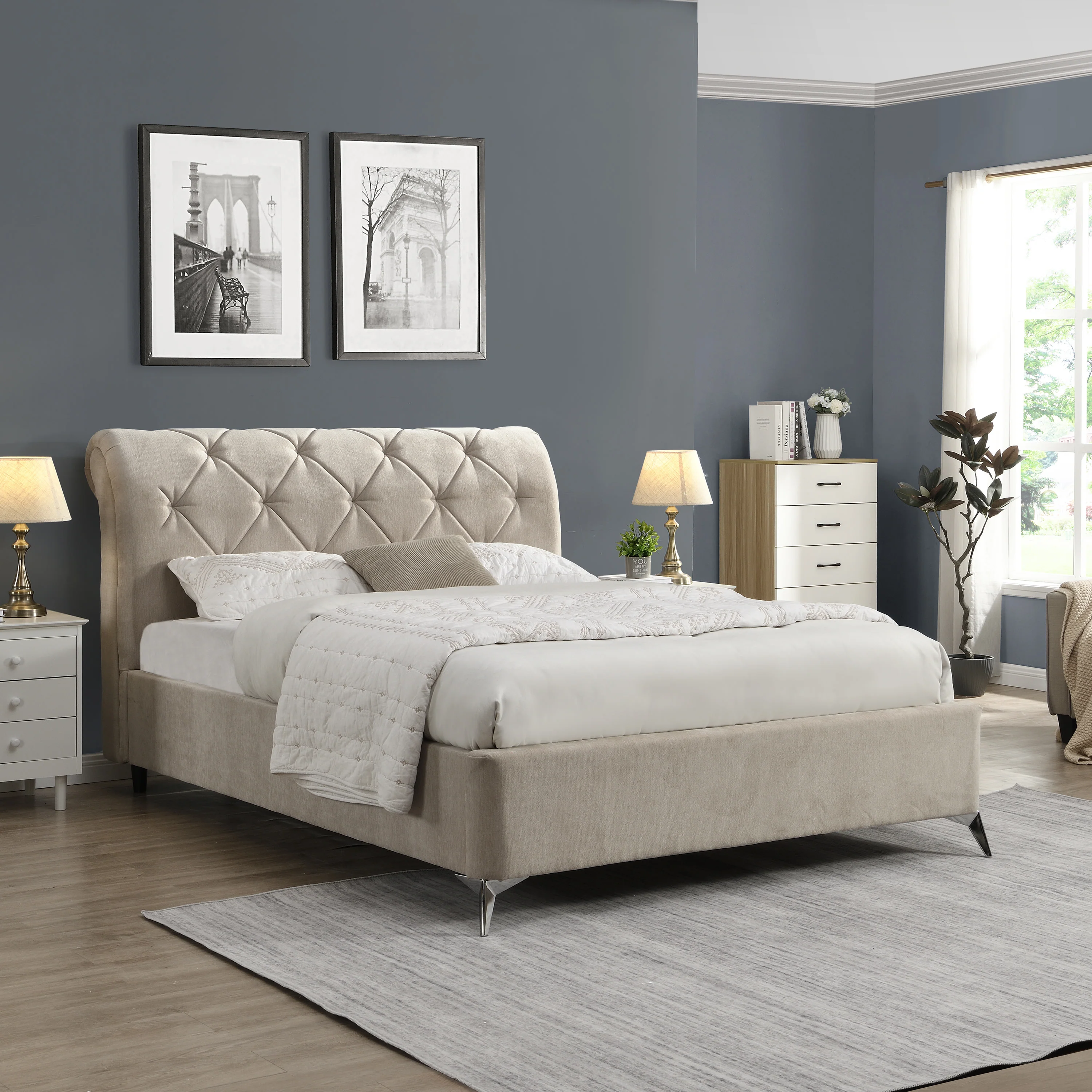 Sligo Gas Lift Storage Bed – Soft Beige Velvet with Spacious Ottoman Storage - Image 5