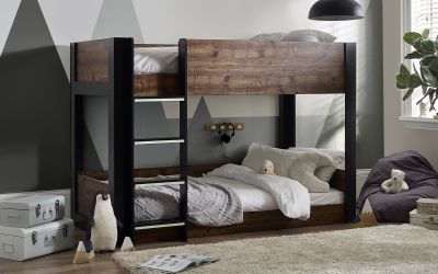 Solomon Bunk Bed - Rustic Wood & Black Finish with Glow-in-the-Dark Steps