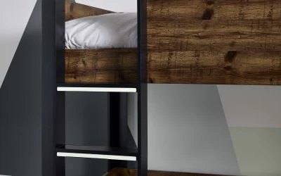 Solomon Bunk Bed - Rustic Wood & Black Finish with Glow-in-the-Dark Steps - Image 2