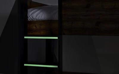 Solomon Bunk Bed - Rustic Wood & Black Finish with Glow-in-the-Dark Steps - Image 3