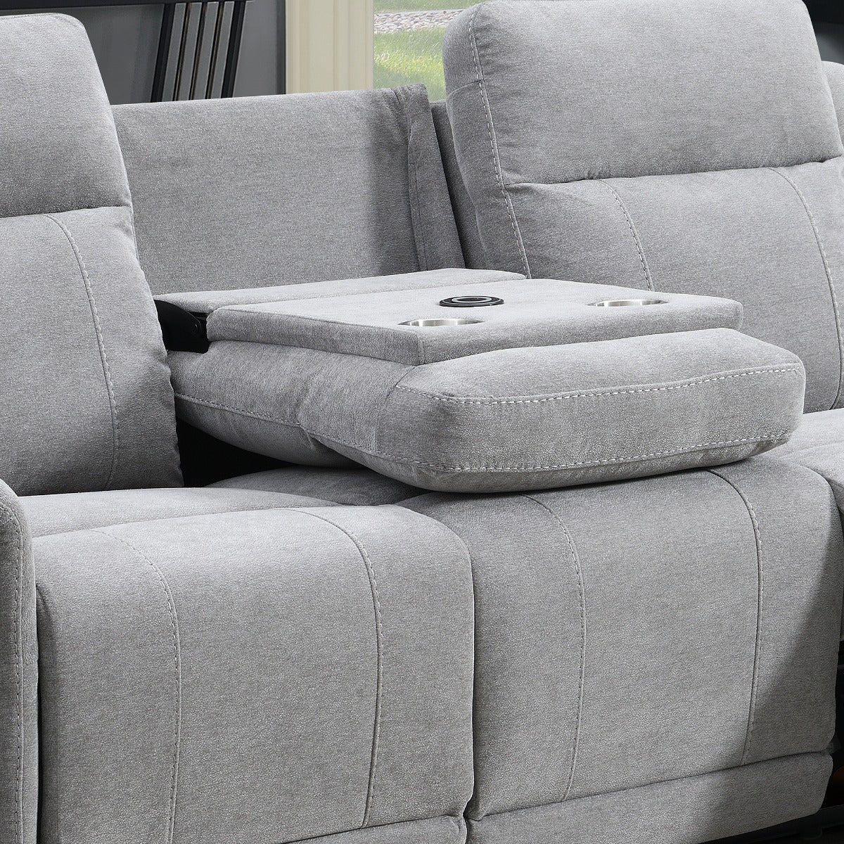Somerton 3+1+1 Reclining Suite – Light Grey Fabric with Wireless Charger - Image 5