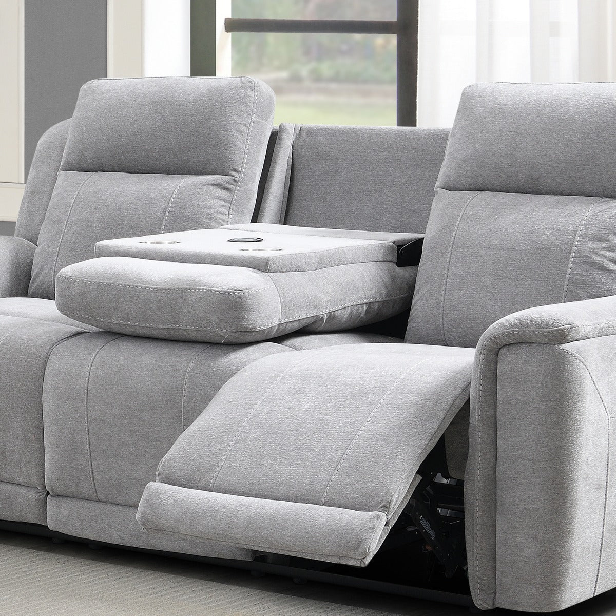 Somerton 3+1+1 Reclining Suite – Light Grey Fabric with Wireless Charger - Image 6