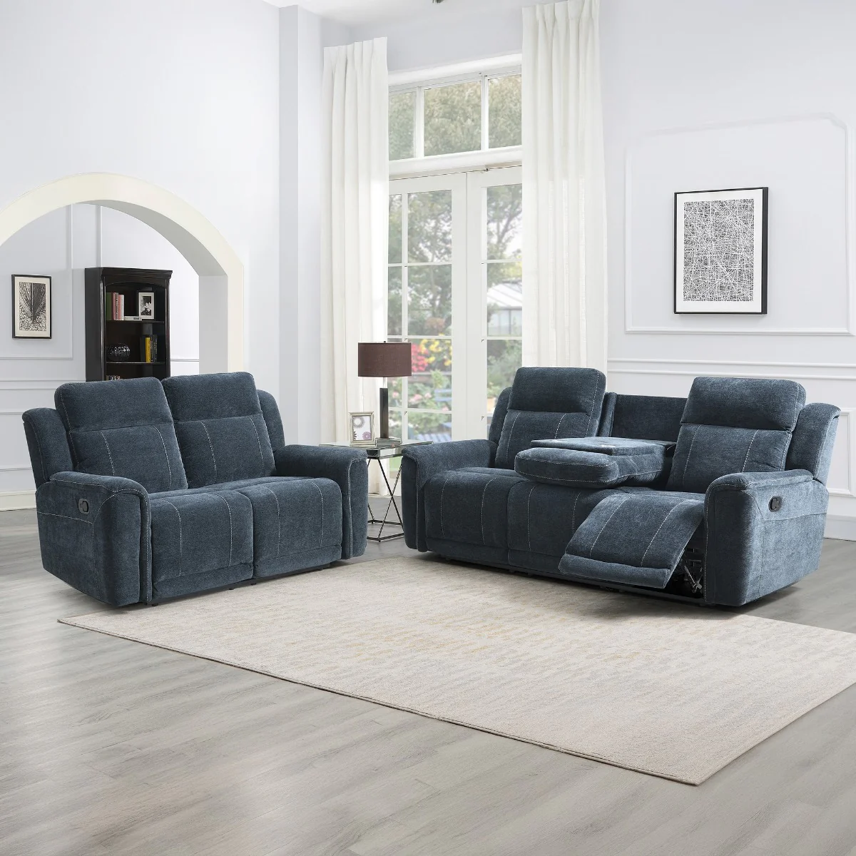 Somerton 3+2 Reclining Suite – Dark Grey Fabric with Wireless Charger - Image 2