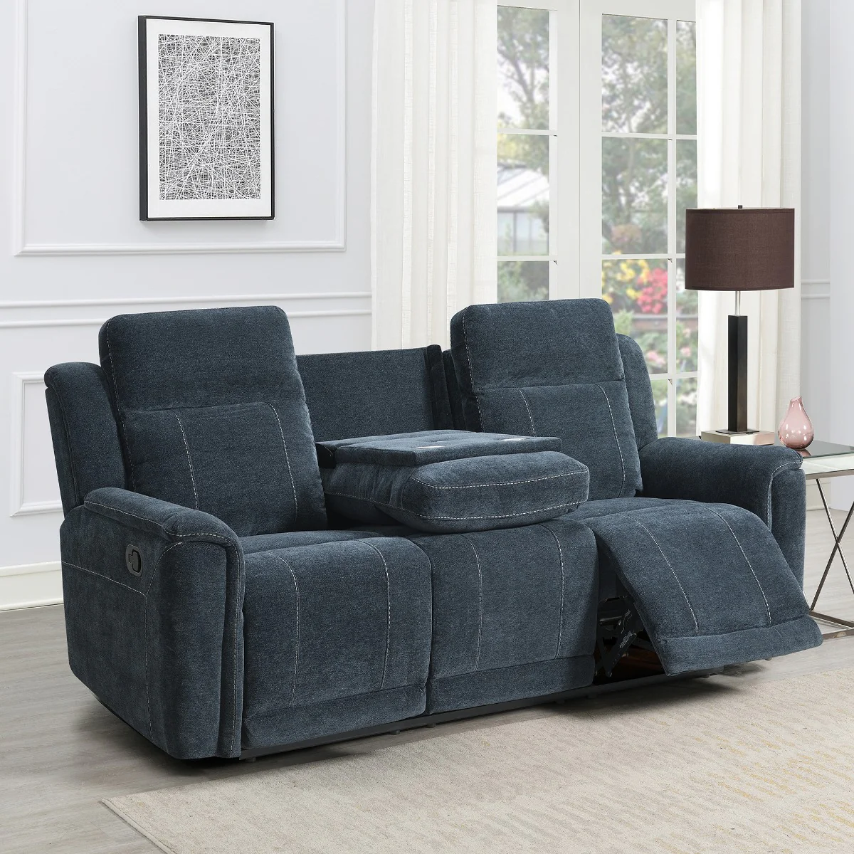 Somerton 3 Seater Reclining Sofa – Dark Grey Fabric with Drop Down Console