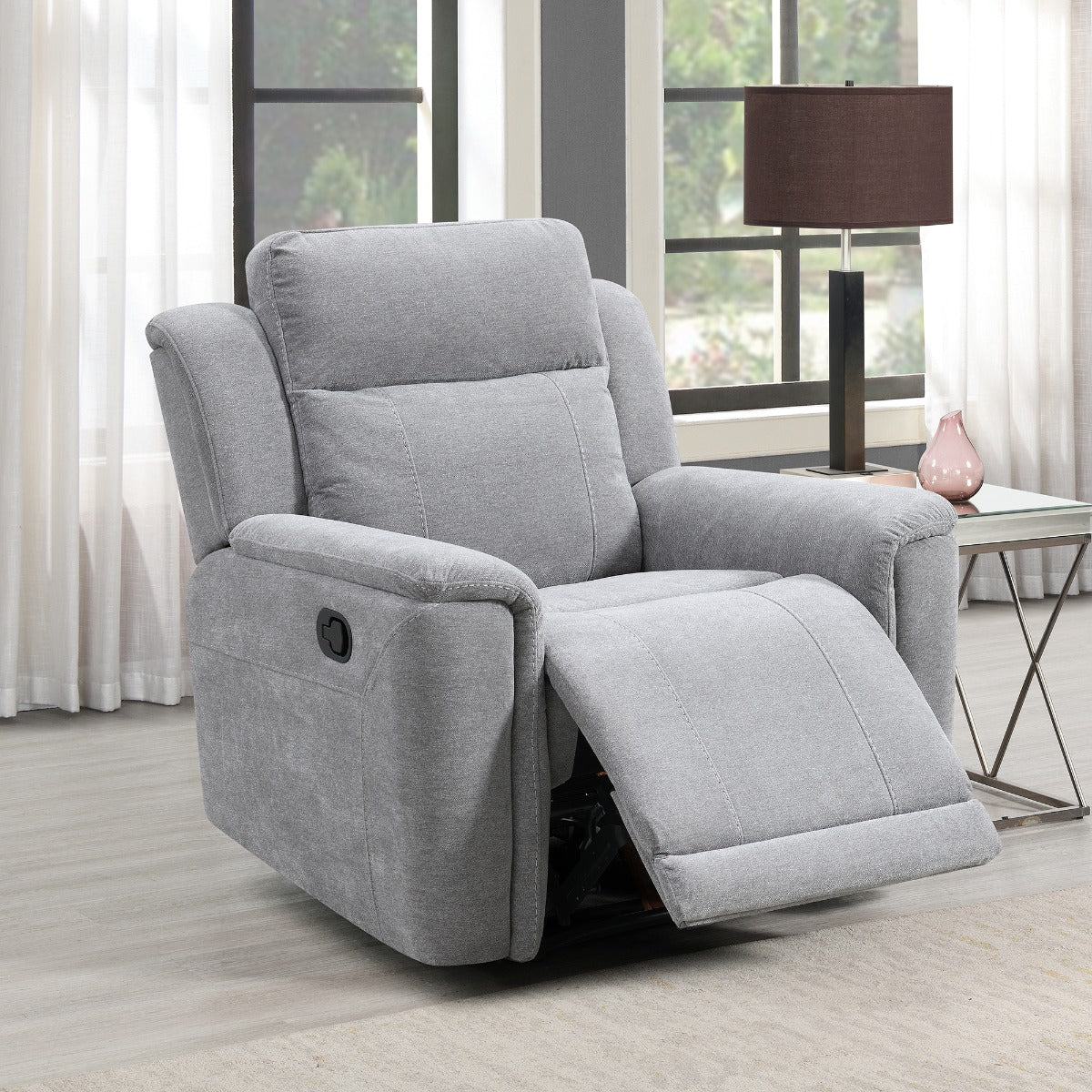 Somerton Chair – Light Grey Fabric with Reclining Feature