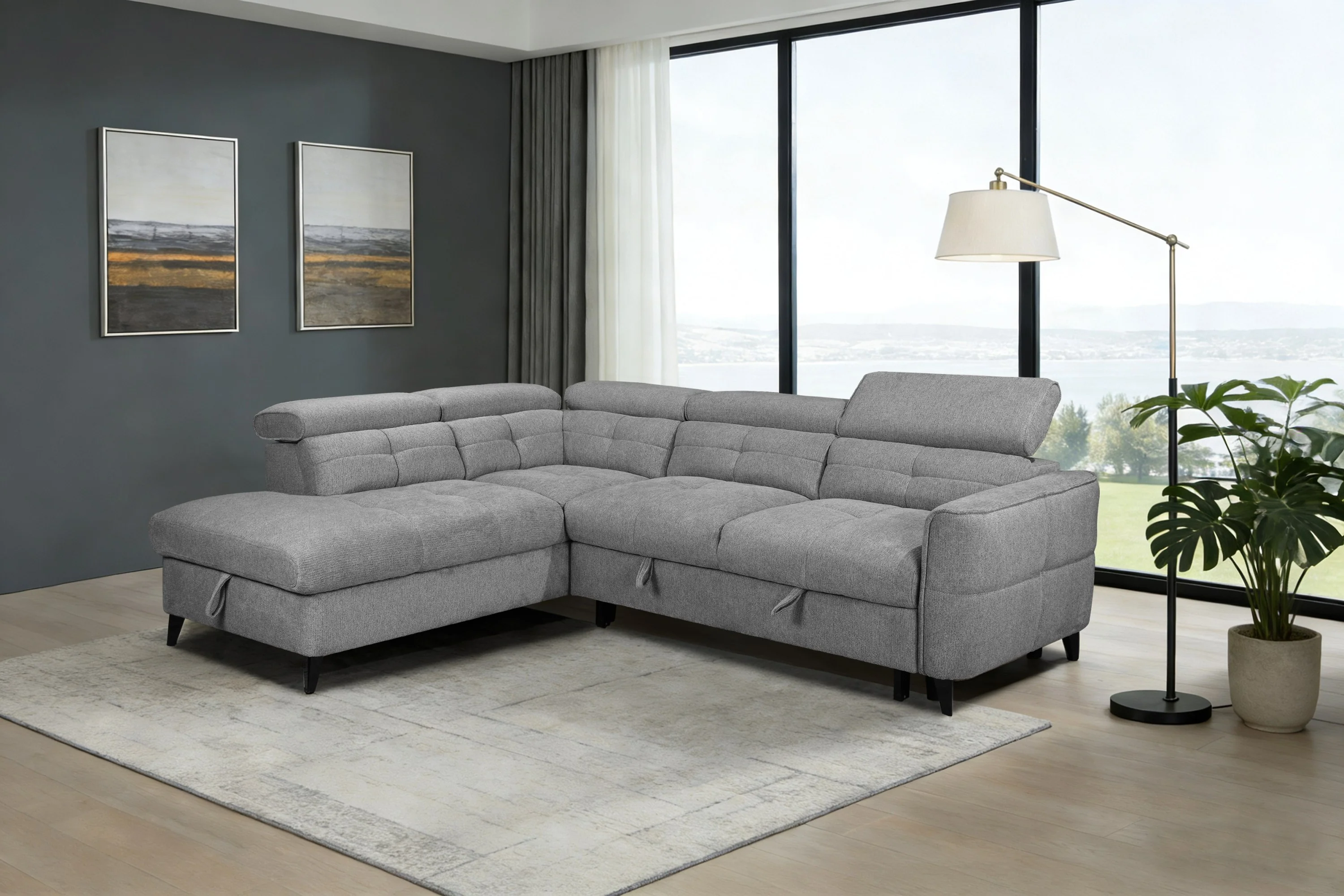 Sophie Corner Sofa – Grey LHF with Adjustable Headrests