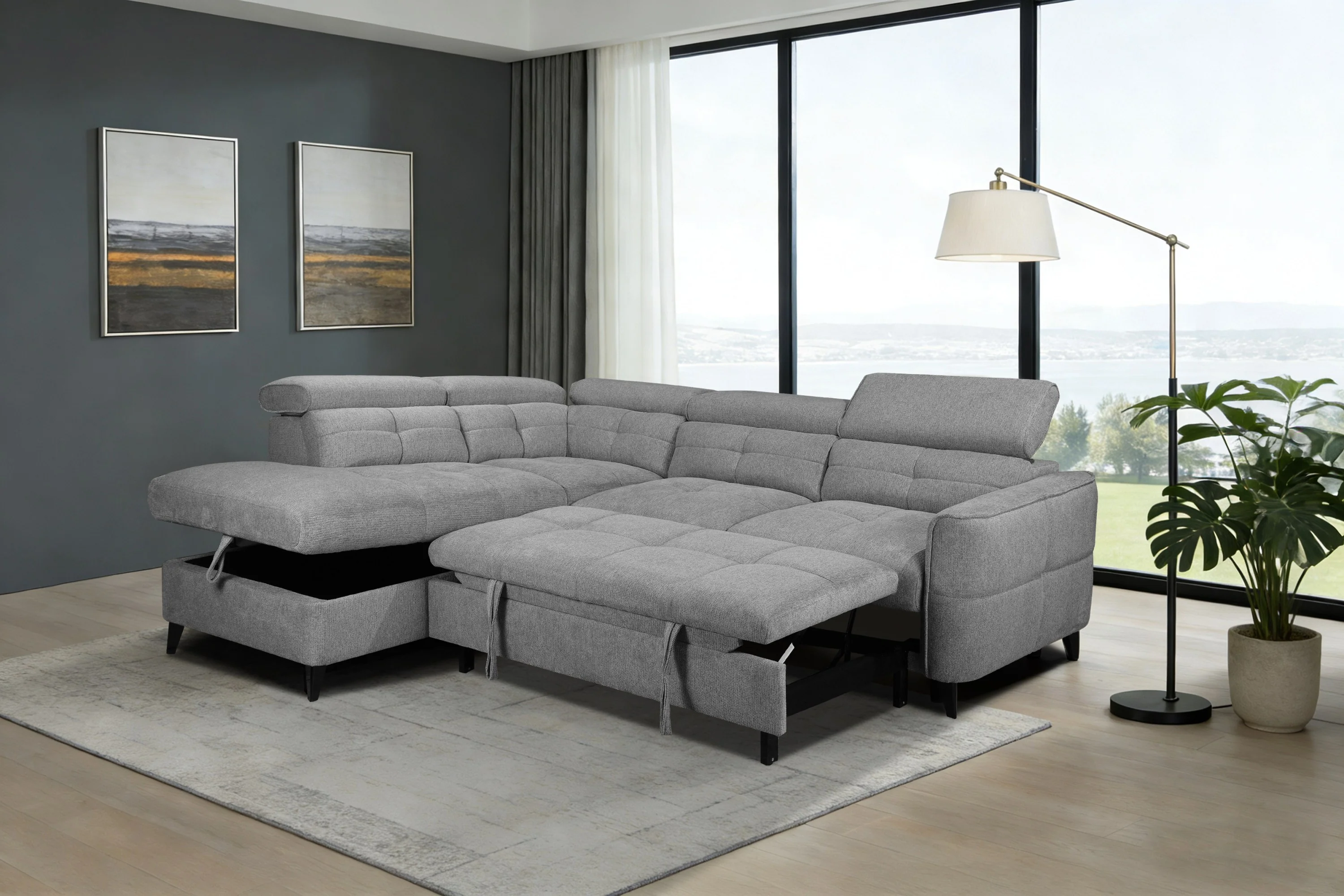 Sophie Corner Sofa – Grey LHF with Adjustable Headrests - Image 2