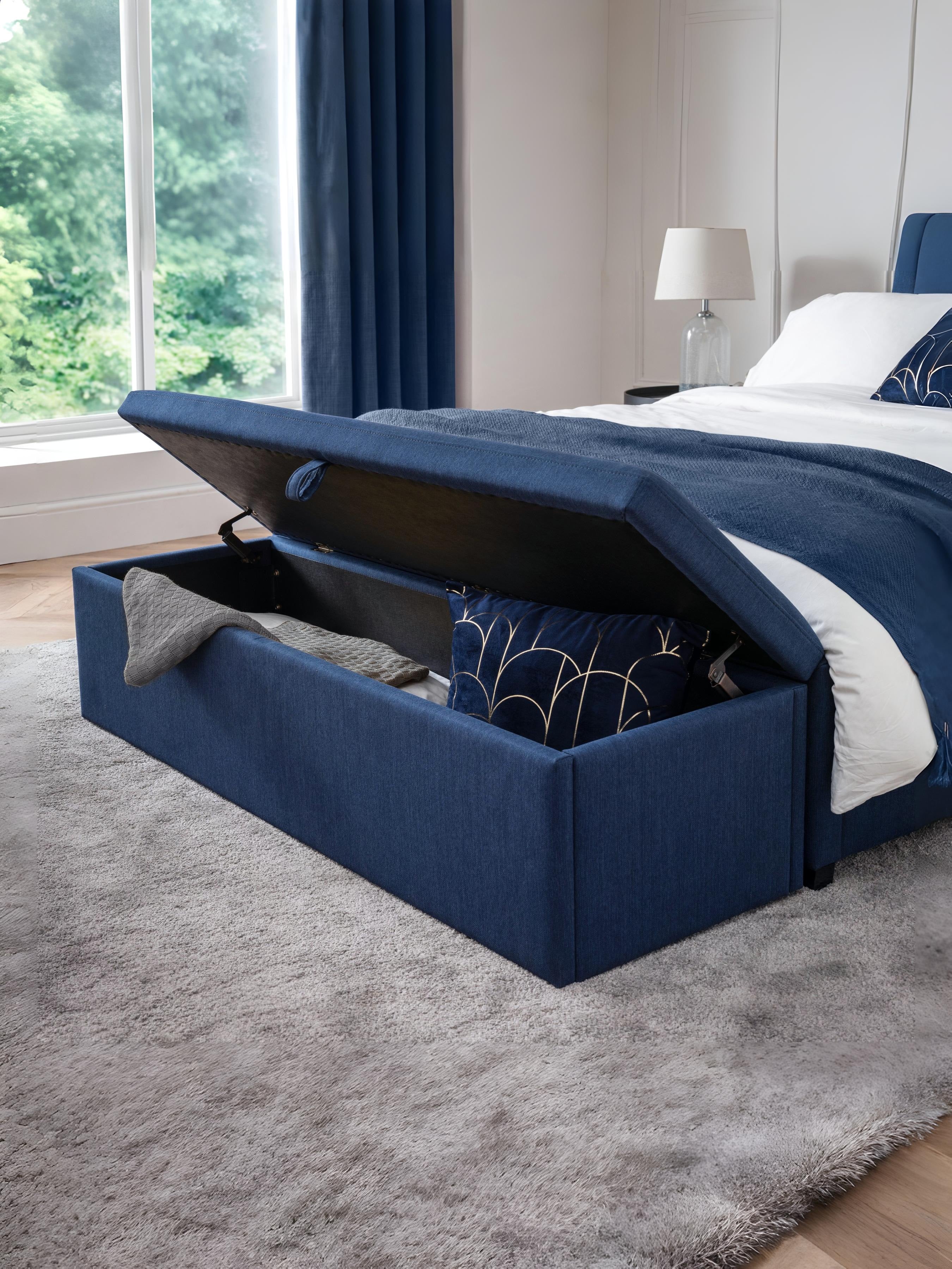 Sorrento Blanket Box – Blue Linen Upholstered Storage - Image 2