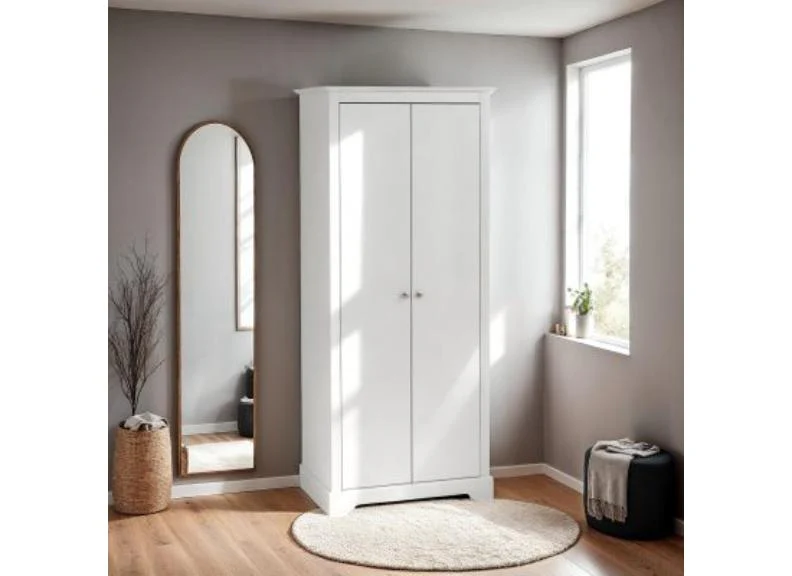 STRATFORD 2 DOOR WARDROBE – White Finish with Internal Hanging Rail 800mm