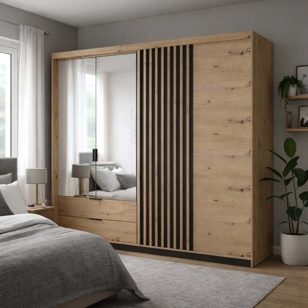 Tally 2.2m Wardrobe – Artisan Oak with LED Lighting - Image 3