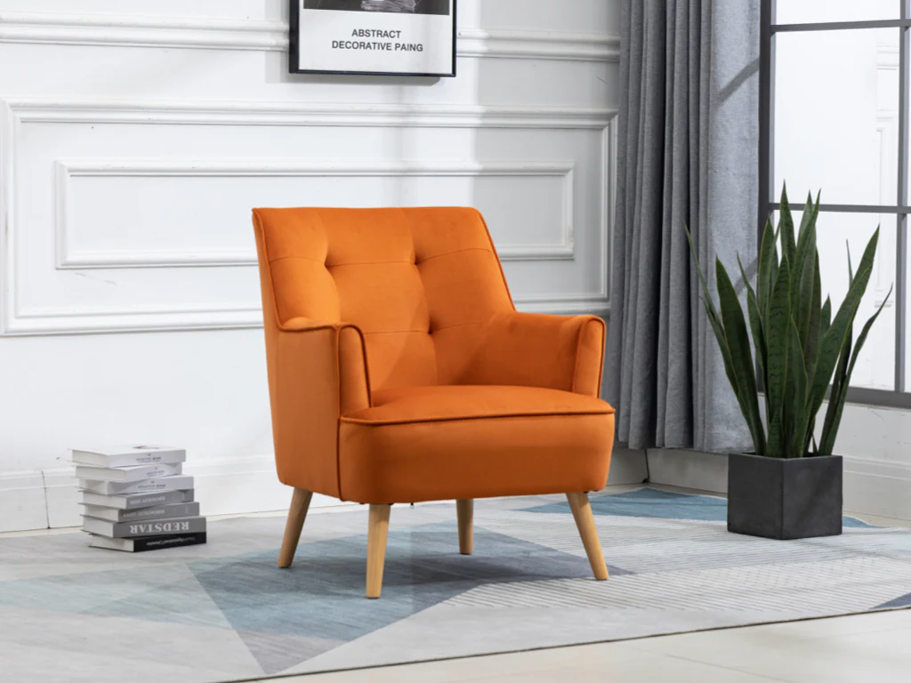 Tara Accent Chair – Burnt Orange Velvet with Light Oak Legs