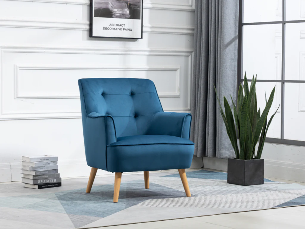 Tara Accent Chair – Navy Velvet with Light Oak Legs
