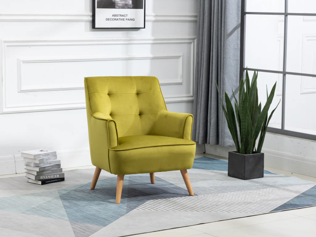 Tara Accent Chair – Pistachio Velvet with Light Oak Legs