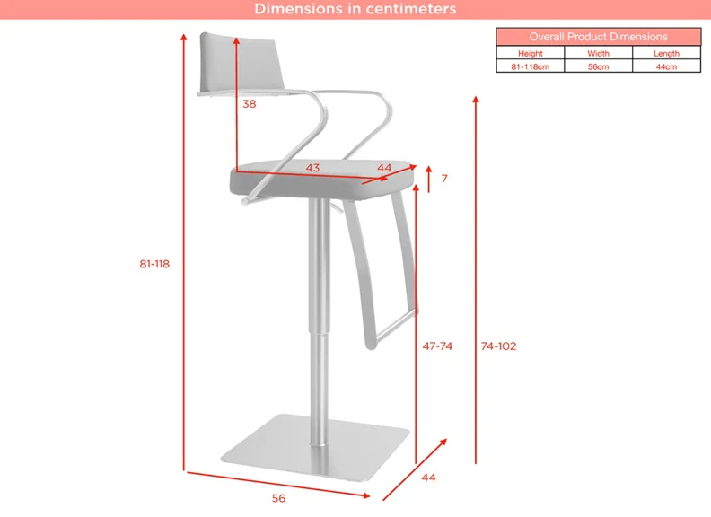 Tempo Barstool – Gold with Mocha Fusion Upholstery and Gas-Lift Adjustment - Image 9