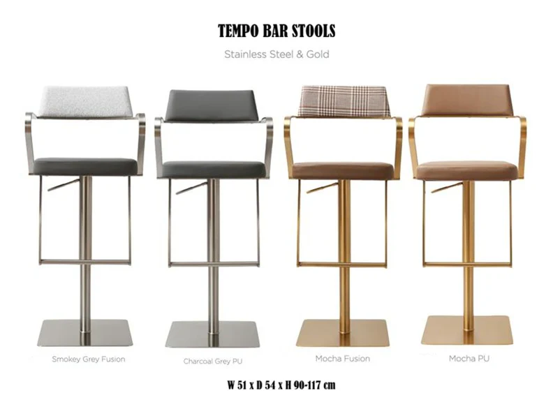 Tempo Barstool – Gold with Mocha Fusion Upholstery and Gas-Lift Adjustment - Image 8