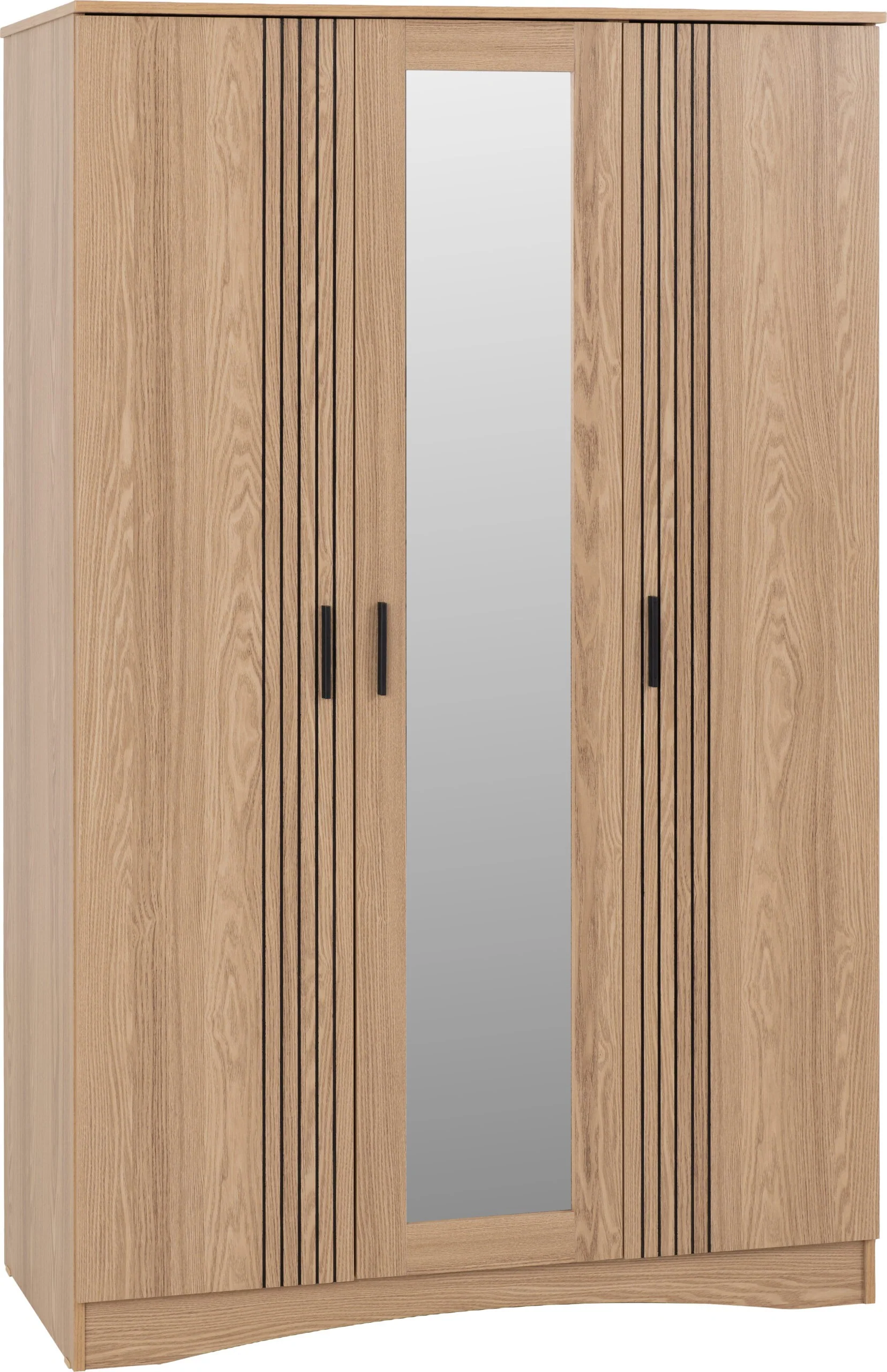 Tessa 3 Door Mirrored Wardrobe - Natural Oak Effect - Image 2