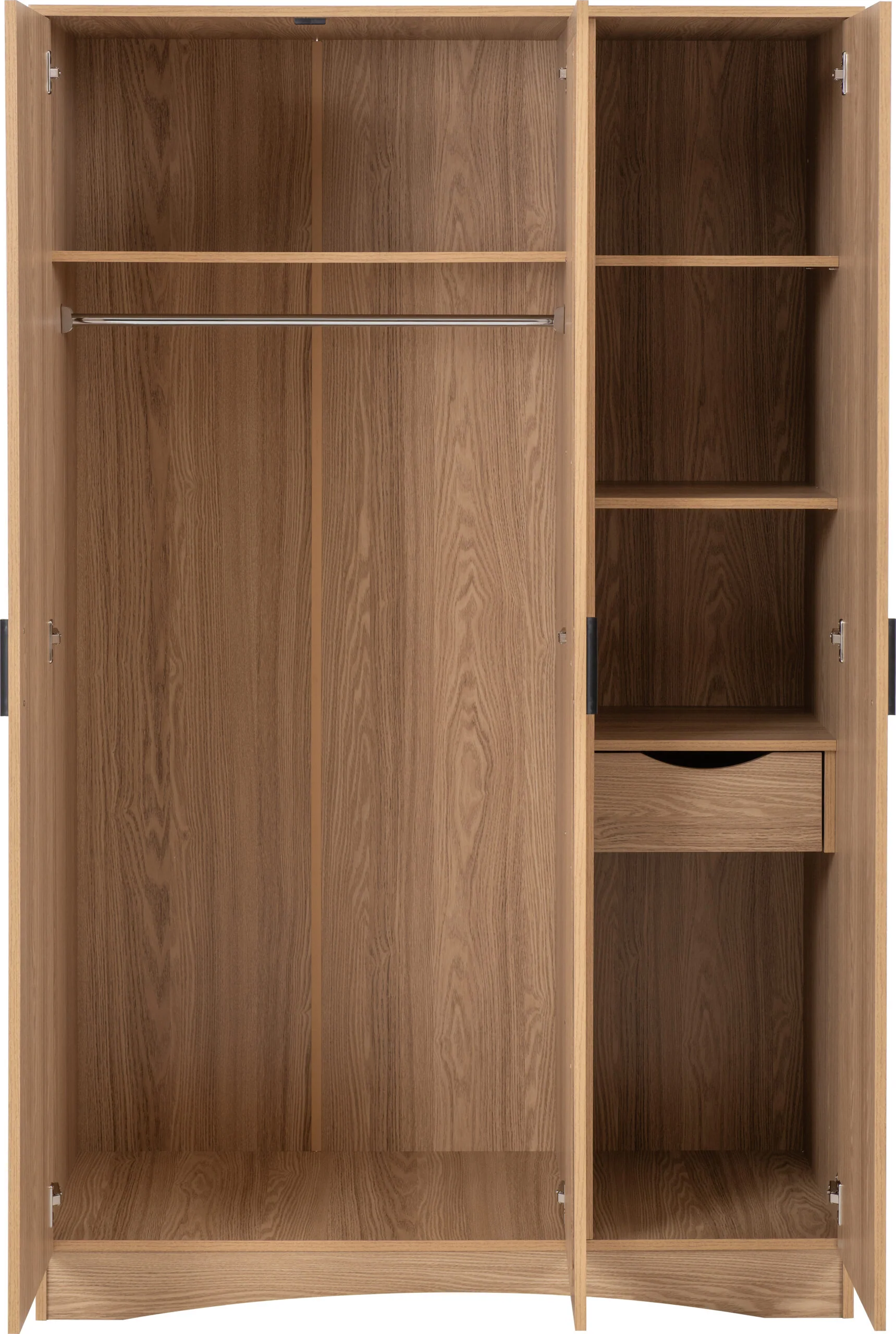 Tessa 3 Door Mirrored Wardrobe - Natural Oak Effect - Image 6