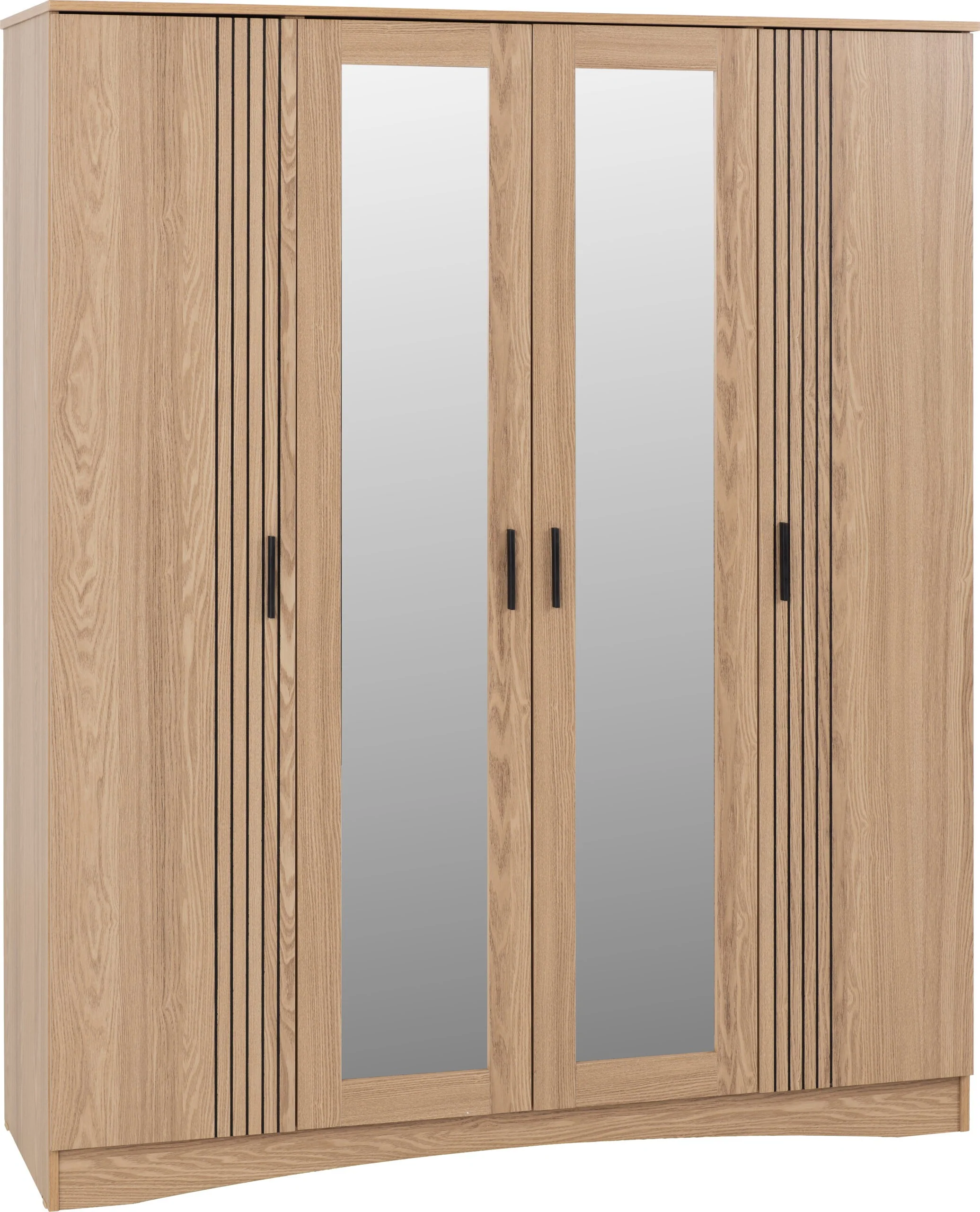 Tessa 4 Door Mirrored Wardrobe - Natural Oak Effect - Image 2